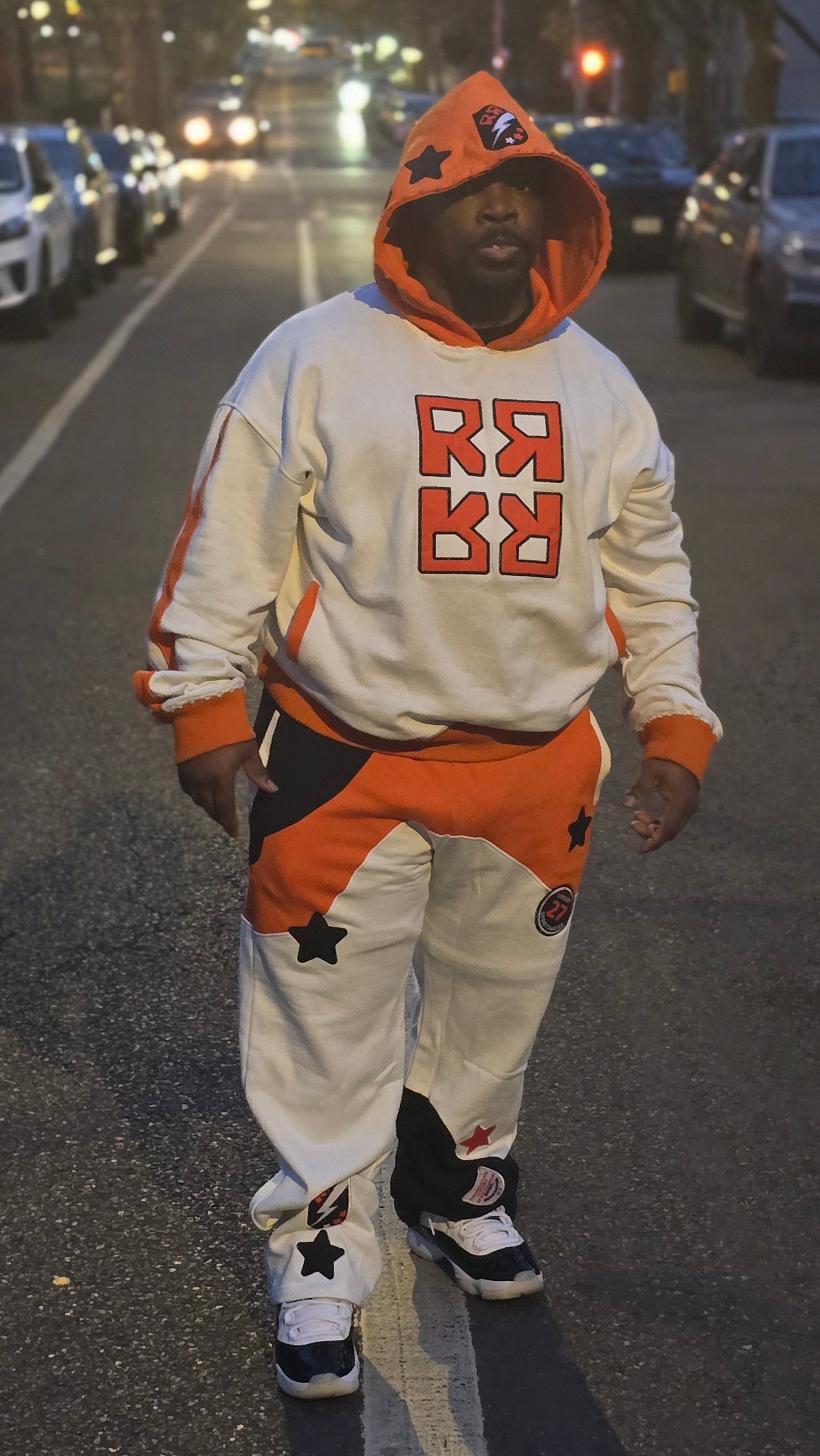 REBEL FASHION HOUSE SWEATPANTS (Orange & Off White)